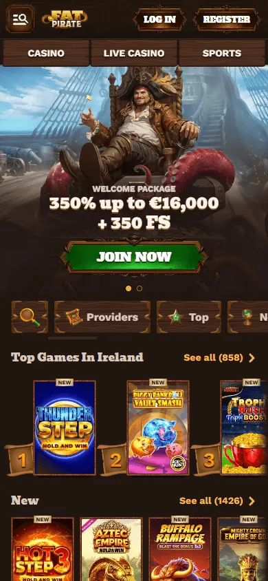 Fatpirate Casino mobile home screen on a phone